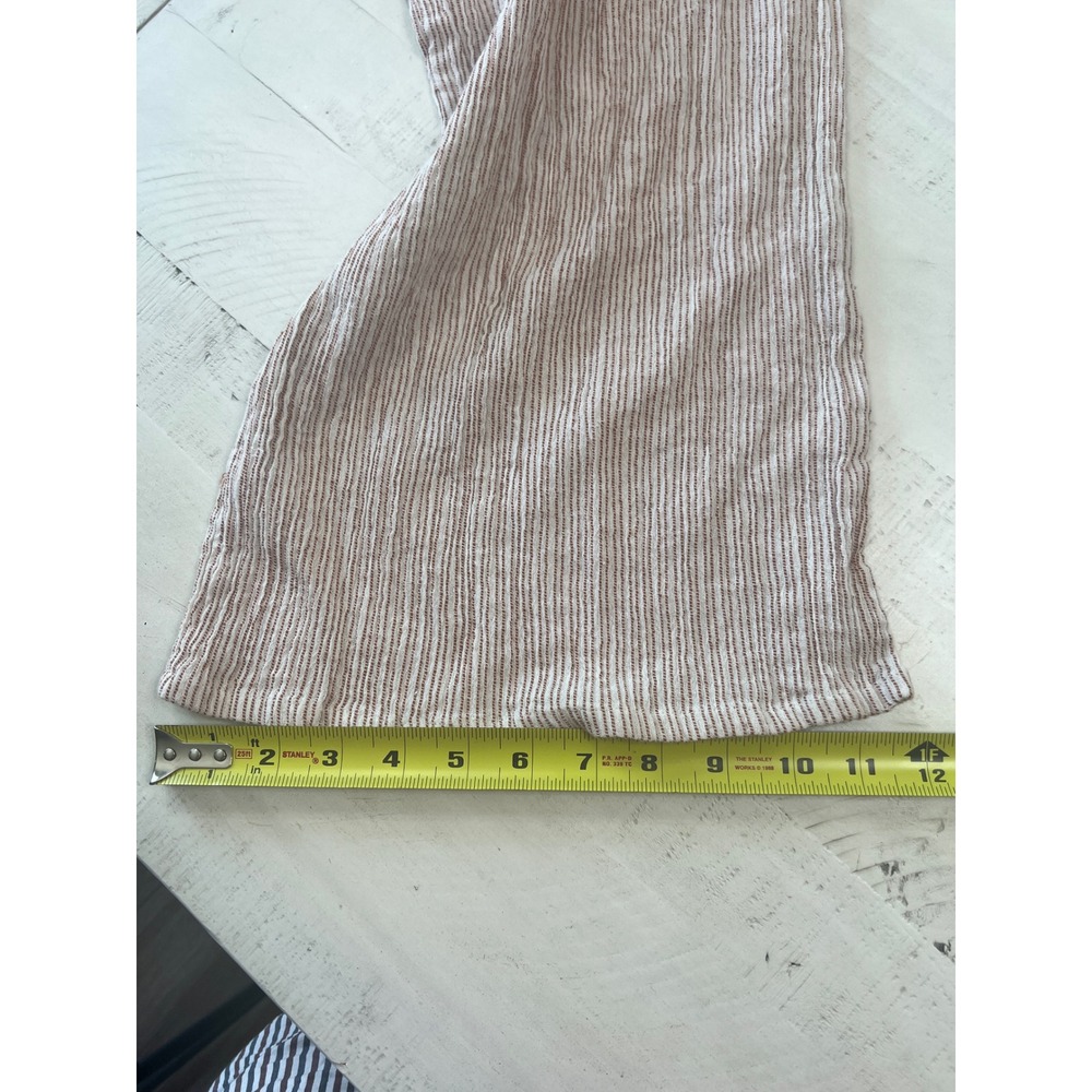World Market Striped V-Neck Wide Leg Jumpsuit Beige Red S/M Boho Crinkle Pockets - Picture 10 of 10